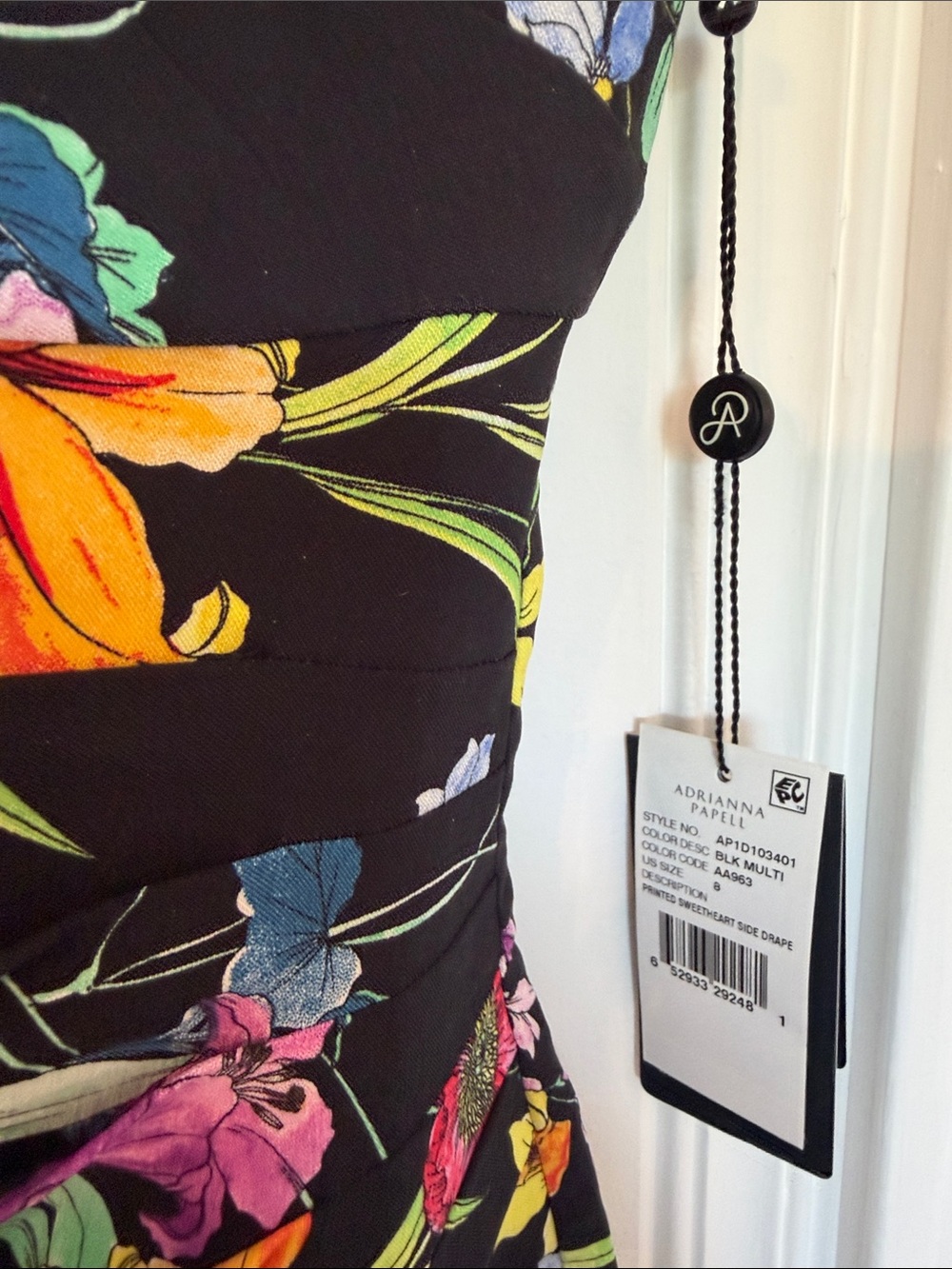 Adrianna Papell Black Floral Cap-Sleeve Sheath Dress - Picture 4 of 5